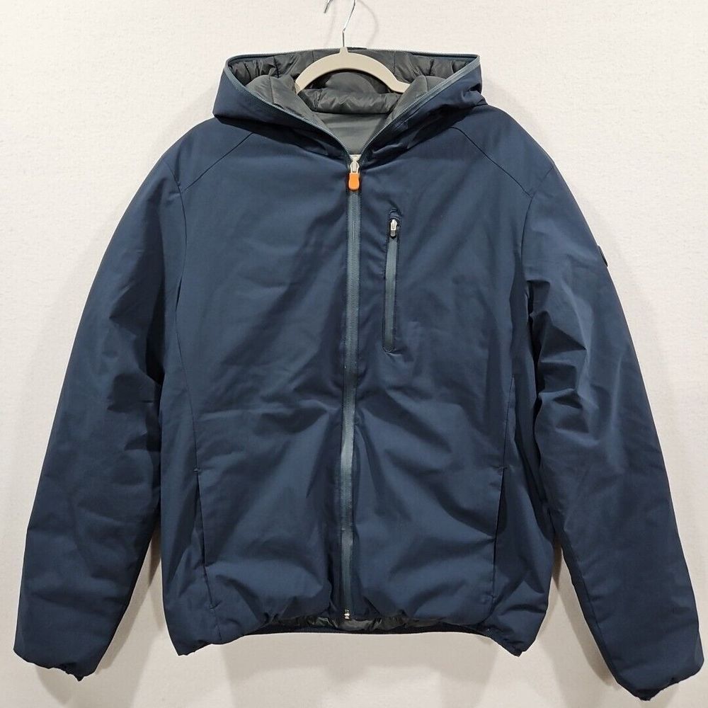 Save The‎ Duck Ezra Reversible Jacket Mens M Puffer Coat Navy Blue Water Resist
